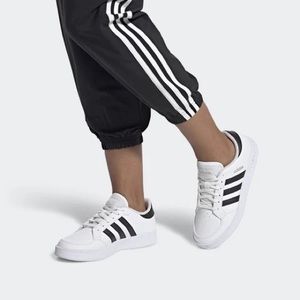 NWT Adidas Breaknet Tennis-Style Classic 3-Stripe Synthetic Sneakers White Black